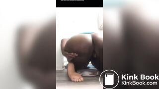 Ebony shitting on plate