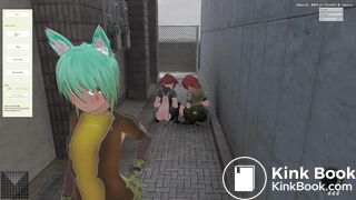 2 girls pooping together in an alley