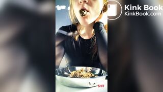 Beautiful teen eating a bowl of her own shit