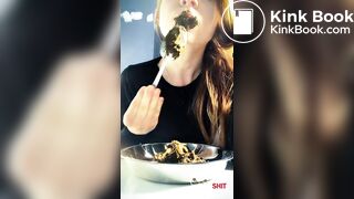 Beautiful teen eating a bowl of her own shit