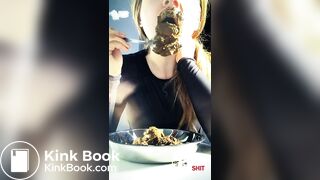 Beautiful teen eating a bowl of her own shit