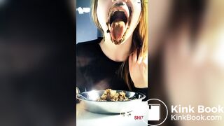 Beautiful teen eating a bowl of her own shit