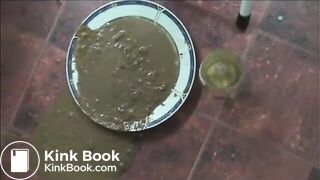 Elena shitting diarrhea in a plate