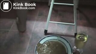 Elena shitting diarrhea in a plate