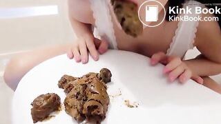 Masked hot babe eating her tasty poop breakfast