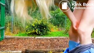 blonde outdoor shitting