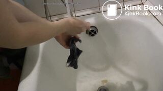Desperate panty poop in bathtub