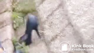 Shit in blue heels, dressed and then thrown away