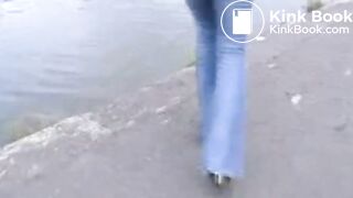 Shit in blue heels, dressed and then thrown away