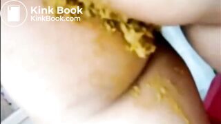 Woman shits in pink panties