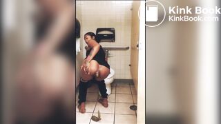 Ebony girl shitting on floor of public bathroom