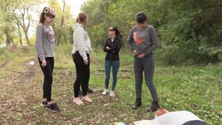 5 girls feeding hungry slave