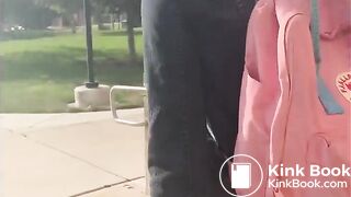 walking across the campus with a shit in her diaper