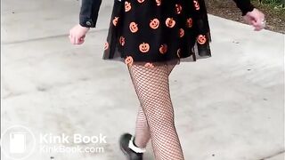 walking across the campus with a shit in her diaper