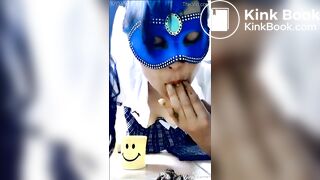 hungry girl devouring her poop