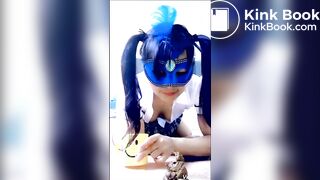 hungry girl devouring her poop