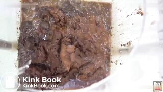 pink dress woman pooping in cube