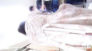 pink dress woman pooping in cube