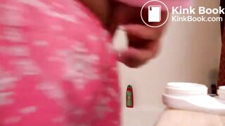 Curvy chubby lady pooping messy load in her panty