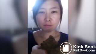 Chinese girl smears and eats her shit