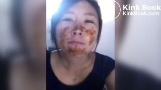 Chinese girl smears and eats her shit