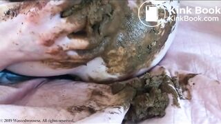 when masturbating, the girl squirts, poops and gets an