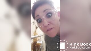 Woman has diarrhea on bathroom wall