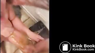 Scat fuck and blowjob in the toilets