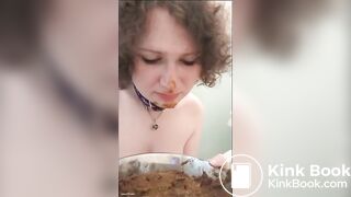 eating poop in a dog bowl