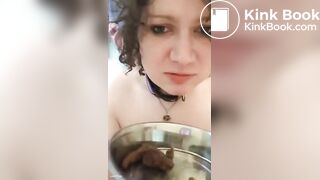 eating poop in a dog bowl