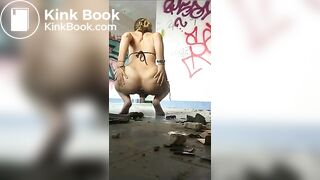 Teen in bikini shits in abandoned building