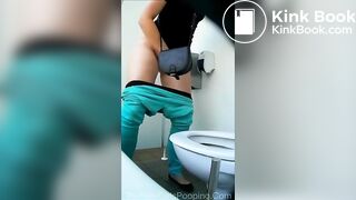 Girl poops in public toilet - video 3