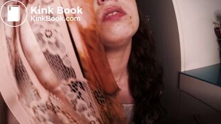 slut chews shitty panties close up