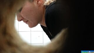 Woman Having Diarrhea in Public Restroom Voyeur