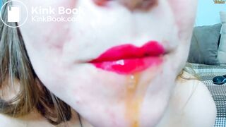 Cam girl licks dirty dildo