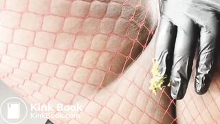 Thicc ebony shits through fishnets