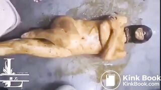 Toilet girl covered with shit