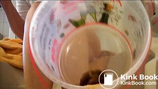 Girl smears shit on her feet