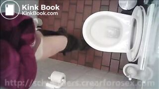 Woman has diarrhea in public toilet in cafe