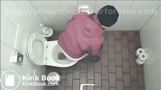 Woman has diarrhea in public toilet in cafe