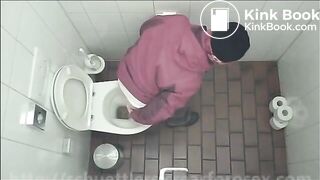 Woman has diarrhea in public toilet in cafe