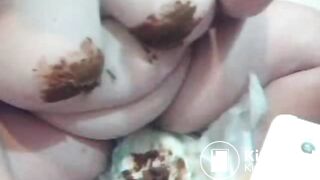 Fat diaper girl plays with poop