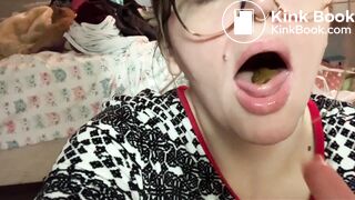Cutie pops turds in her mouth like candy