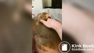 Smearing shit on a satiated human toilet girl