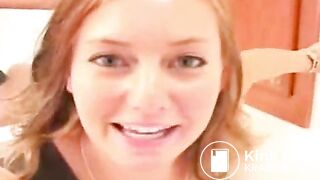 Woman shitting in tub closeup