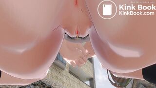 Girl pooping and peeing close up