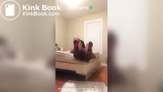Sexy ebony taking soft pile of shit off the bed