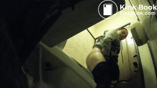 Lady pees then poops