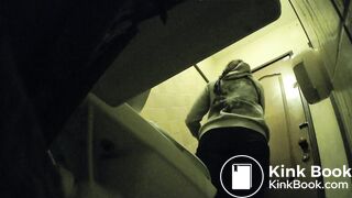 Lady pees then poops