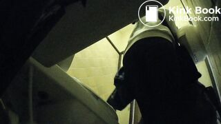 Lady pees then poops